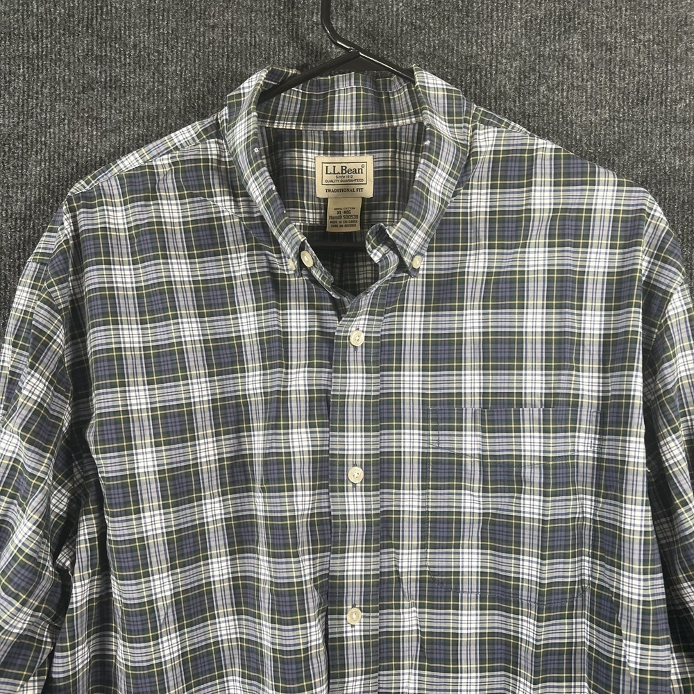 L.L. Bean Men's XL Regular Lightweight 100% Cotton Button Down Shirt Plaid Blue